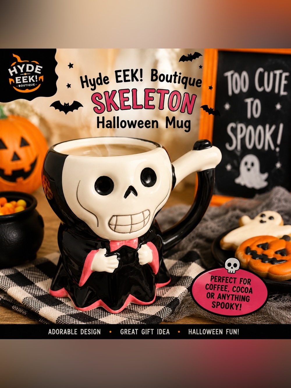 Hyde EEK! Boutique Skeleton Halloween Mug - Black & Cream